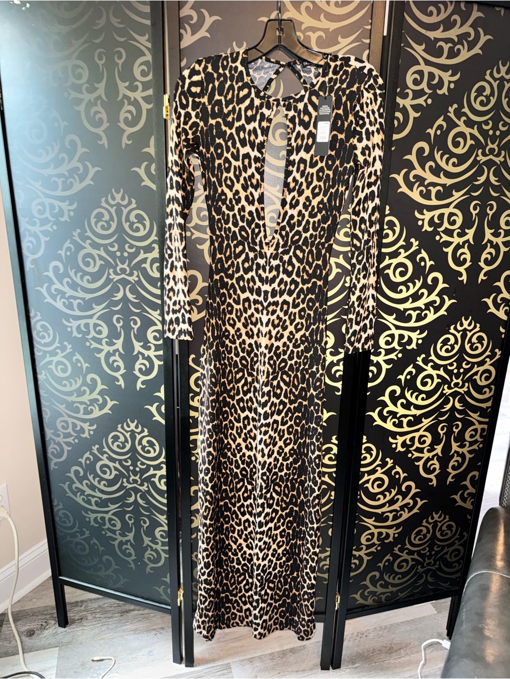 Fashion Nova Leopard Print Maxi Dress in Tan and Black